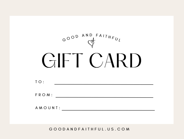 Front view of Good and Faithful gift card - the perfect Christian gift