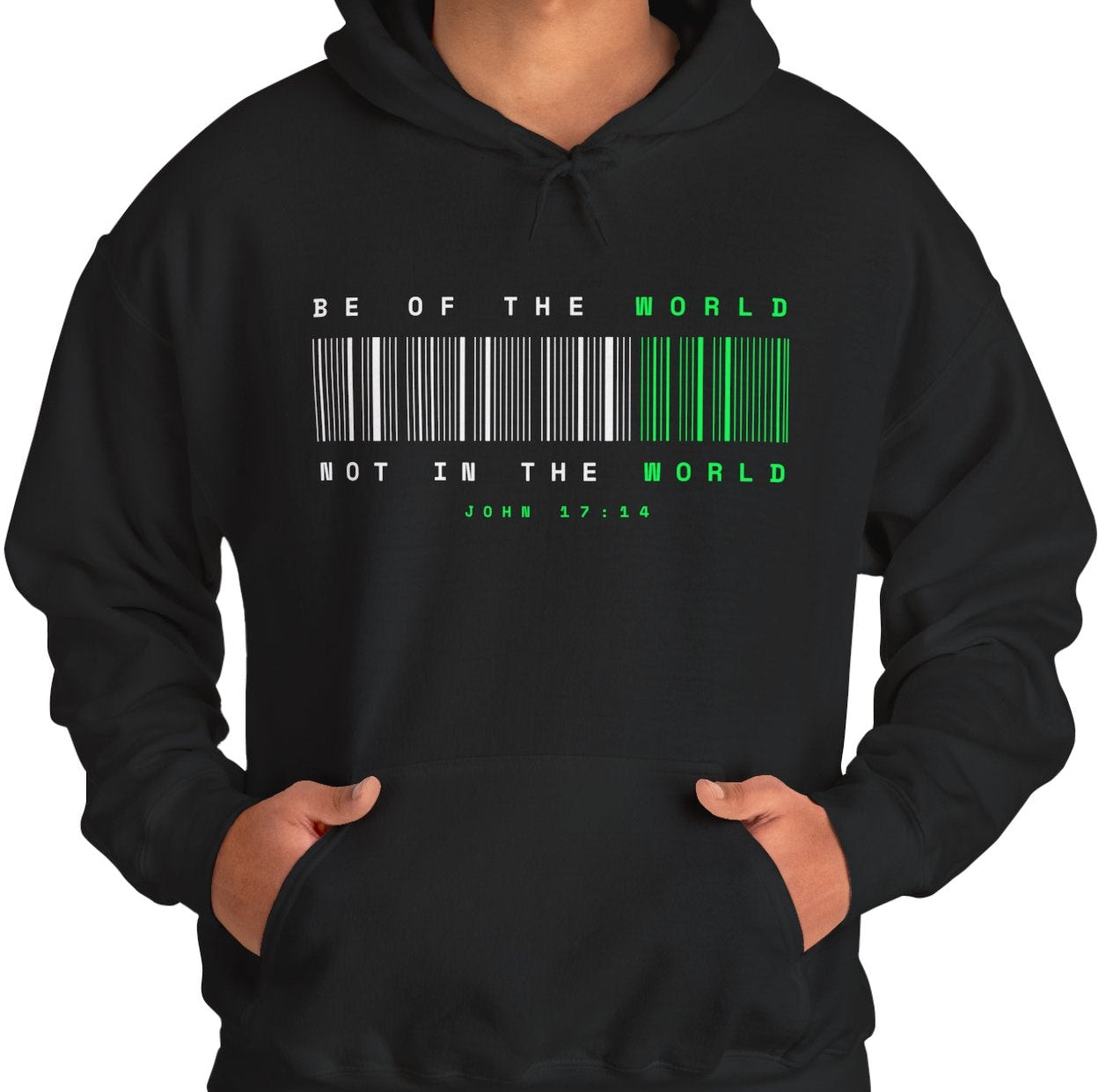 Person wearing Be of the World Christian Hoodie in Christian themed clothing. The perfect Christ gift for any occasion. 