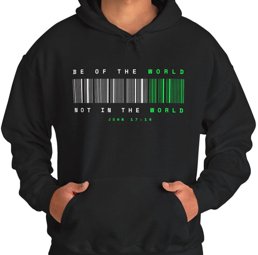 Person wearing Be of the World Christian Hoodie in Christian themed clothing. The perfect Christ gift for any occasion. 