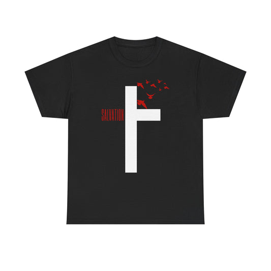 Salvation Cross Shirt featuring a bold cross design symbolizing Jesus’ sacrifice and the gift of salvation. This Chrisitan t-shirt is the perfect way to wear your faith proudly. Christian themed clothing makes a statement in the way we spread God’s word. 