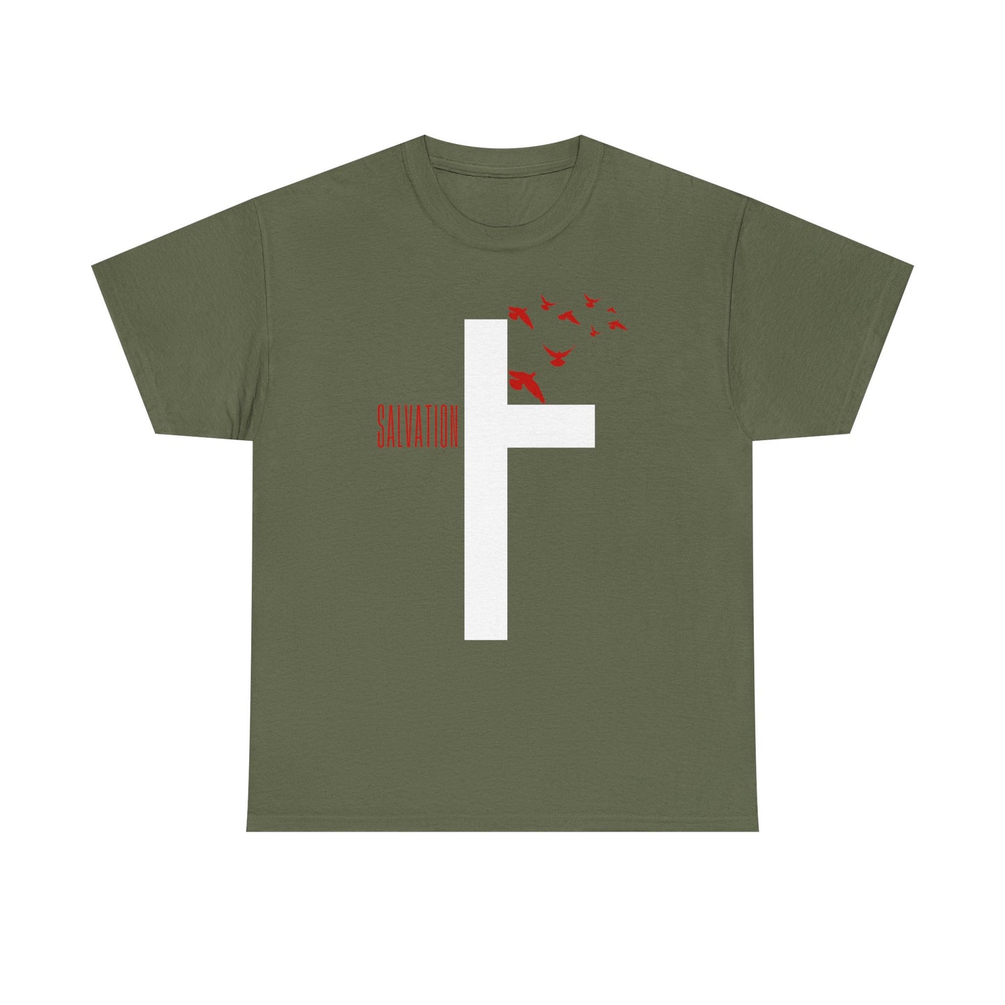 Salvation Cross Shirt featuring a bold cross design symbolizing Jesus’ sacrifice and the gift of salvation. This Chrisitan t-shirt is the perfect way to wear your faith proudly. Christian themed clothing makes a statement in the way we spread God’s word. 